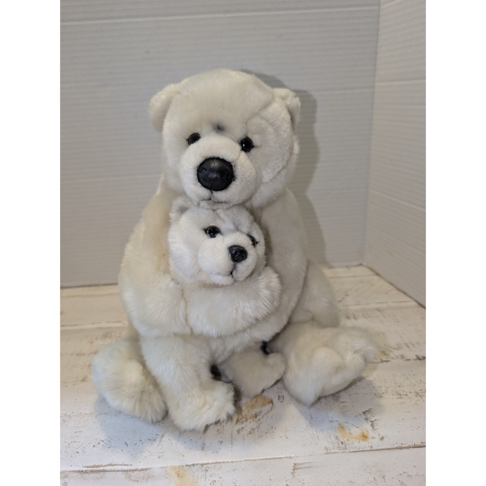Vintage WWF Polar Bear Mama & Cub Family 11" Plush 1985 Rare World Wildlife Fund